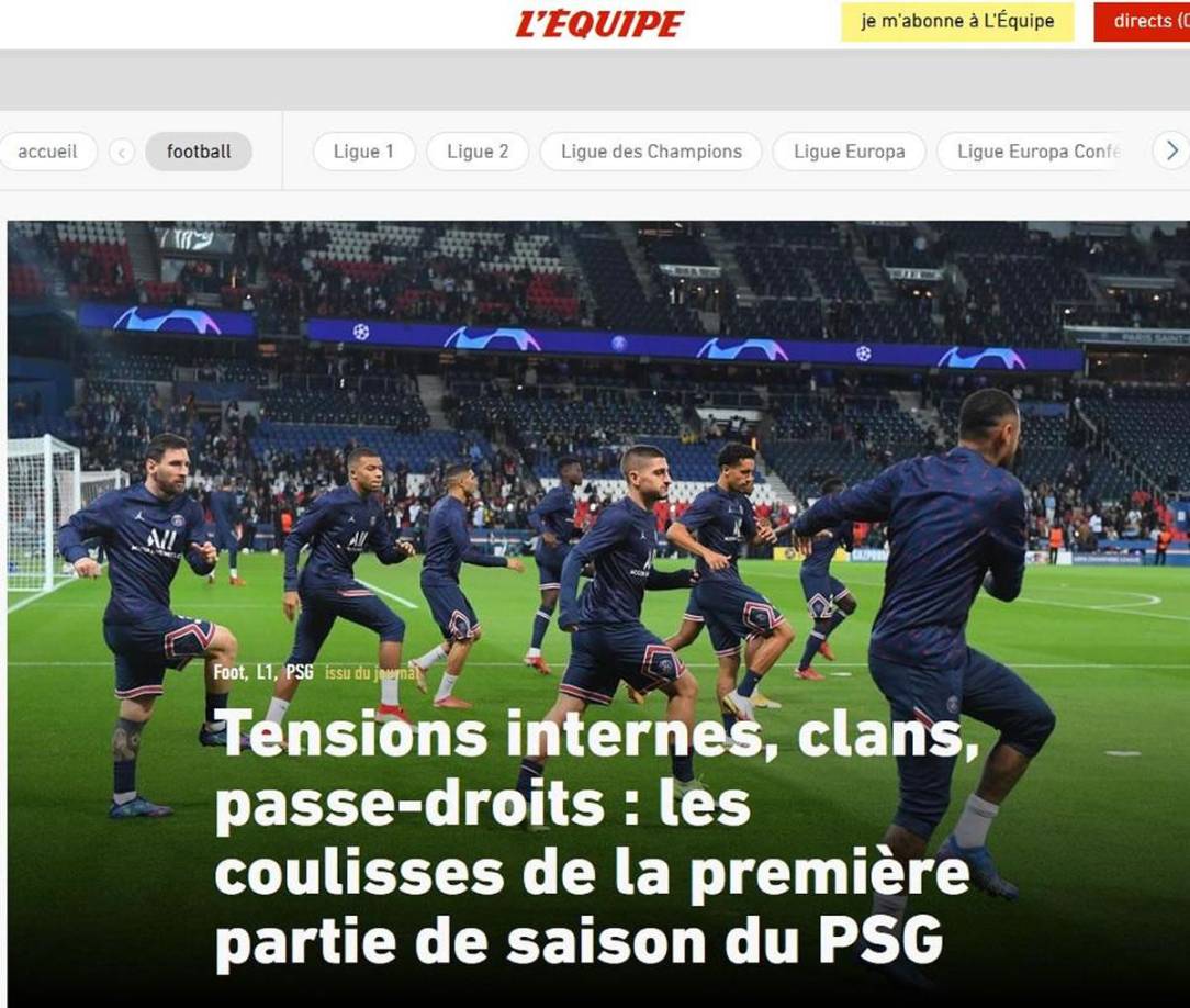 “Tensiones internas, clanes, privilegios: detrás de escena de la primera parte de la temporada del PSG”, así titular el diario francés lo que ocurre en el club parisino.