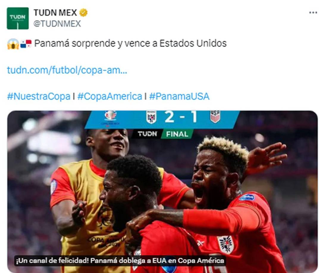 TUDN de México - “Panamá sorprende y vence a Estados Unidos” en la Copa América 2024.