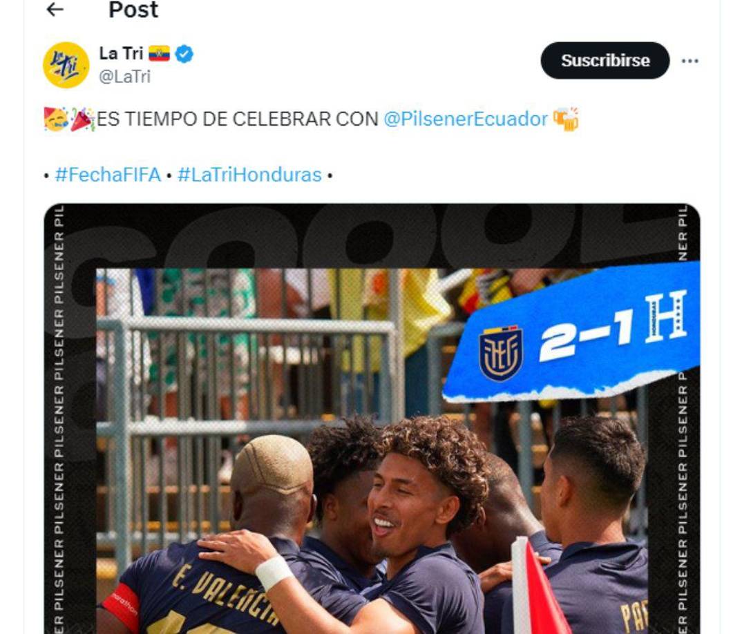 La Federación de Fútbol de Ecuador dejó este mensaje tras ganarle a la selección de Honduras que contó con suplentes.