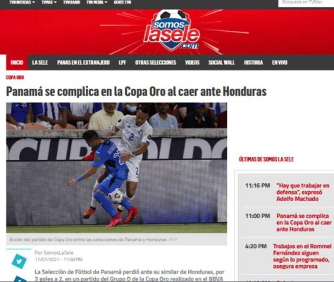 Los medios de Panamá han señalado que su selección se complicó en la Copa Oro tras la derrota ante Honduras.