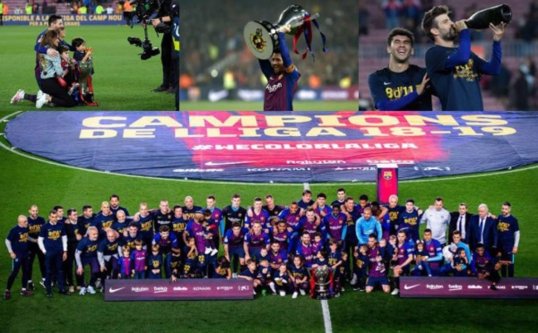 Las imágenes de la victoria del Barcelona ante Levante y celebración del título de la Liga Española en el Camp Nou, con Lionel Messi como gran protagonista.