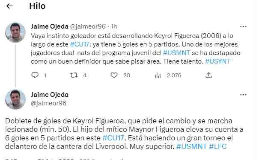 Keyrol no para de recibir elogios por sus seis goles marcados en lo que va del Premundial Sub-17 de Guatemala.