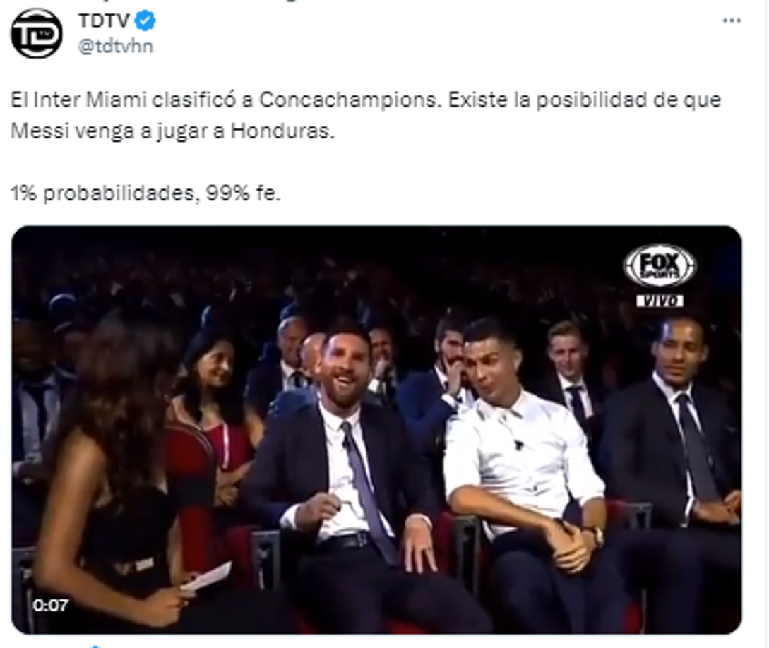 TDTV: “El Inter Miami clasificó a la Concachampions. Existe la posibilidad de que Messi venga a jugar a Honduras”.