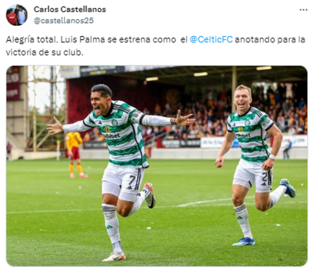 Carlos Castellanos de Diario DIEZ: “Alegría total. Luis Palma se estrena como el Celtic FC anotando para la victoria de su club”.