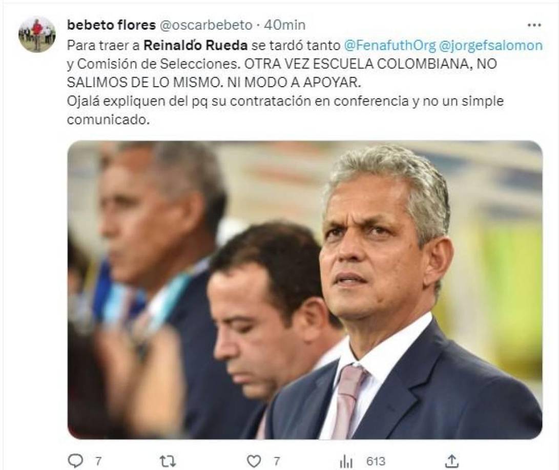 Bebeto Flores, periodista hondureño: “Otra vez escuela colombiana, no salimos de lo mismo. Ni modo, a apoyar”.