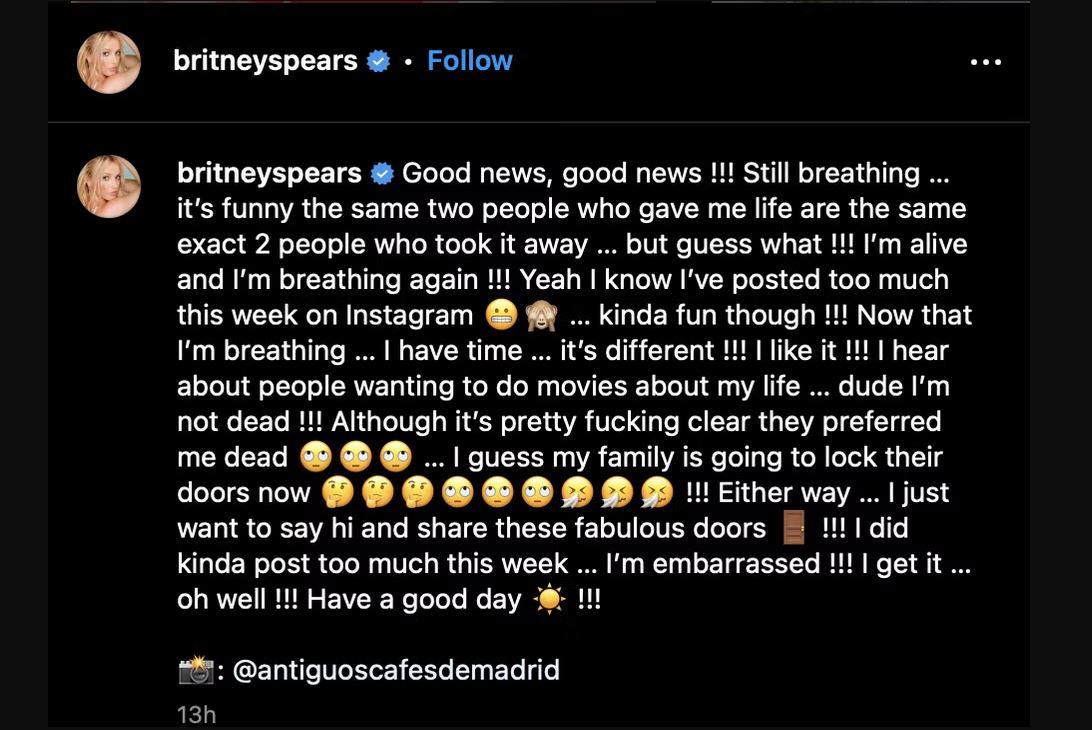 Britney Spears mostró su descontento con la idea de que se haga una película sobre su vida.