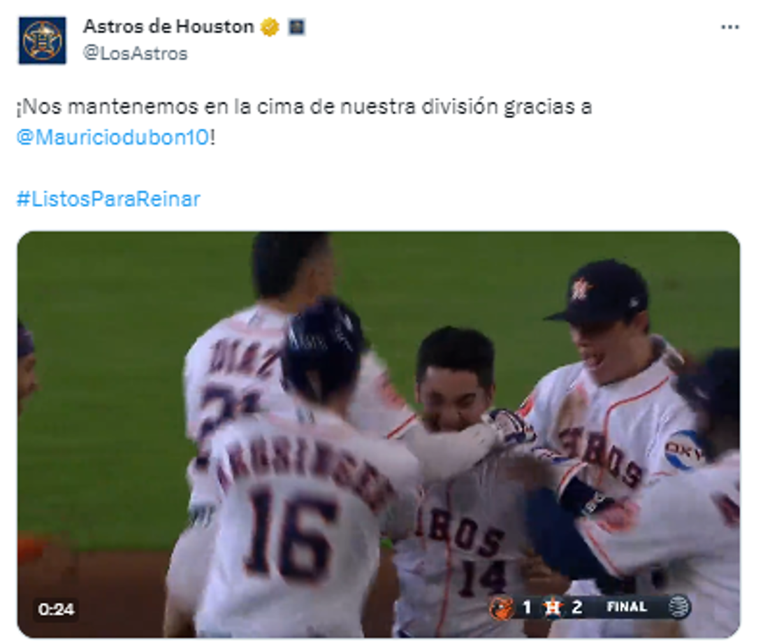 “Nos mantenemos en la cima de nuestra división gracias a Mauricio Dubón”, expresaron en el equipo.s