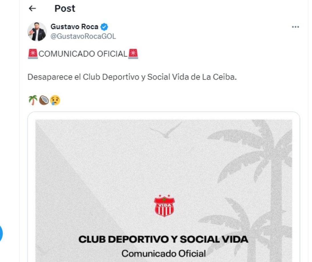 Gustavo Roca informó sobre el retiro del Vida del fútbol de Honduras.