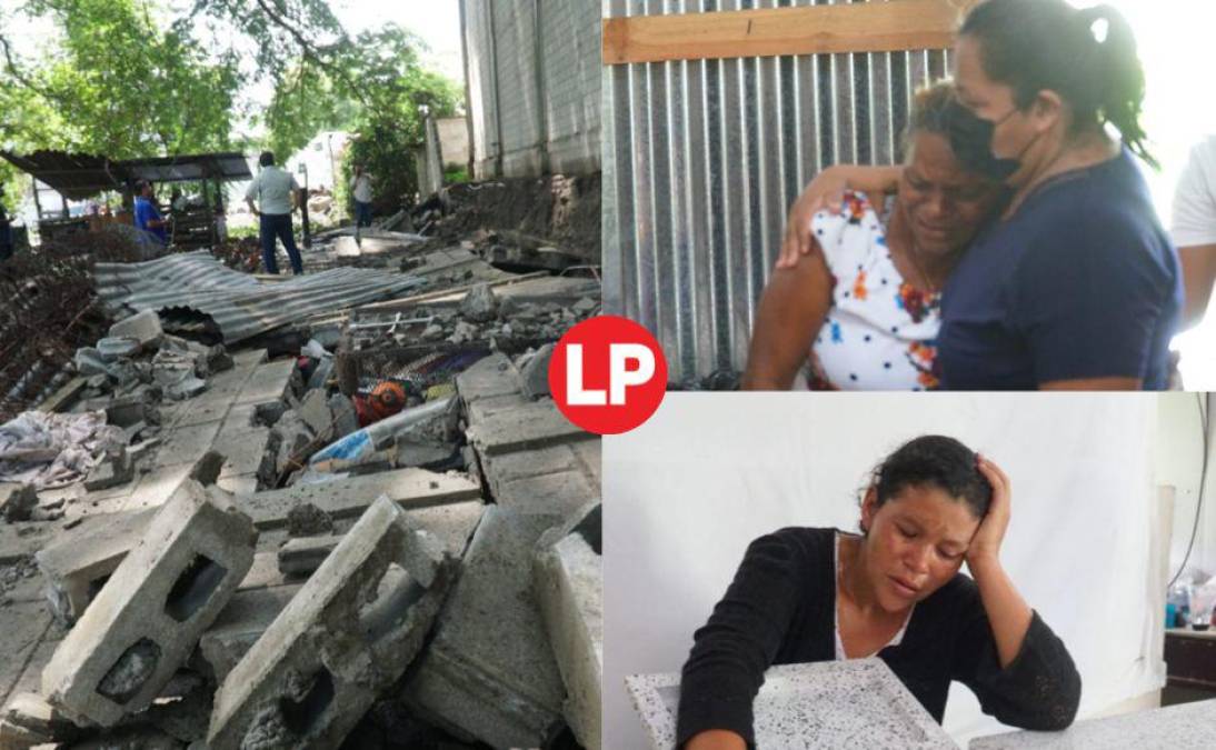 Las lluvias en la zona norte del país continúan dejando luto y tristeza, esto luego de que una niña muriera aplastada tras la caída de un muro en una colonia de San Pedro Sula. Fotografías: La Prensa / José Cantarero. 