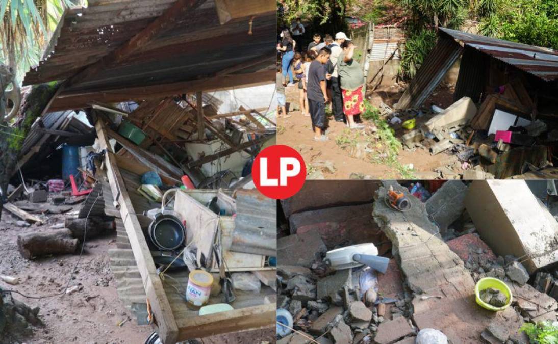 Dos niños murieron la noche de ayer jueves luego de que el muro de su vivienda colapsara producto de las fuertes lluvias suscitadas en las últimas horas en Villanueva, Cortés, zona norte de Honduras. Fotografías: La Prensa / José Cantarero. 