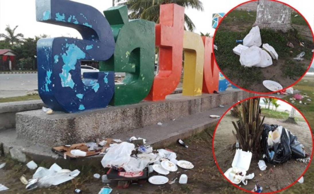 Convertida en un basurero amaneció la playa municipal de Puerto Cortés este sábado. Fotos Evelyn Canales