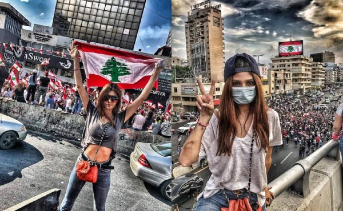 La actriz Joan Zaybak se sumó a las manifestaciones de Líbano.