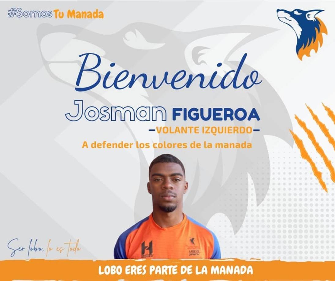 Es oficial. Los Lobos de la UPN confirmaron el fichaje del lateral izquierdo Josman Figueroa, quien llega al equipo universitario a préstamo por seis meses procedente del Olimpia.