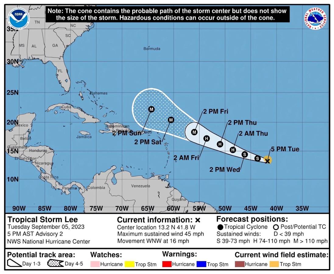Tormenta tropical Lee amenaza con llegar a ser un peligroso huracán