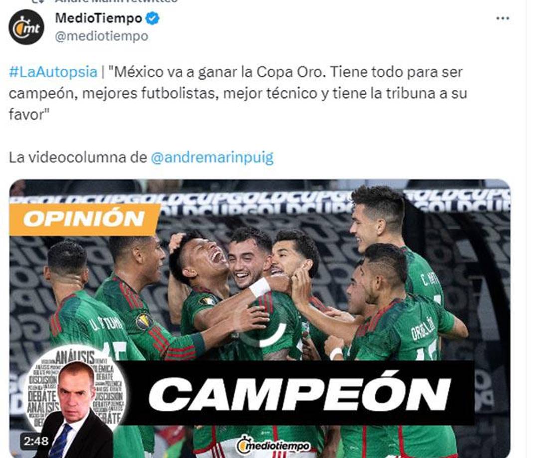 André Marín calentó la previa de la final: “México va a ganar la Copa Oro. Tiene todo para ser campeón, mejores futbolistas, mejor técnico y tiene la tribuna a su favor”, señaló.