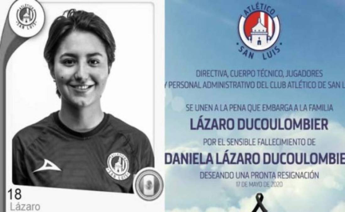 La chica pertenecía al Atlético San Luis de la liga femenina y tras la muerte de ella en la institución lamentaron la noticia. 'Club Atlético de San Luis lamenta el fallecimiento de nuestra jugadora Daniela Lázaro. Nos unimos al dolor de sus familiares, compañeros y amigos. Descanse en paz', comunicaron.