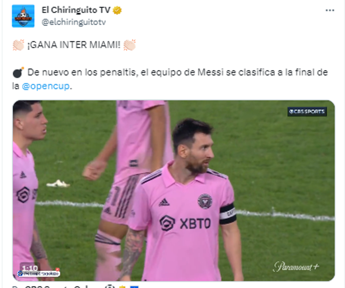 El Chiringuito de España: “De nuevo en los penaltis, el equipo de Messi se clasifica a la final de la US Open Cup”. 
