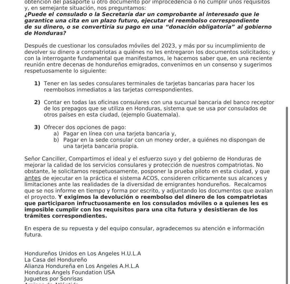 $!Parte 2 de la carta de los hondureños en Los Ángeles.