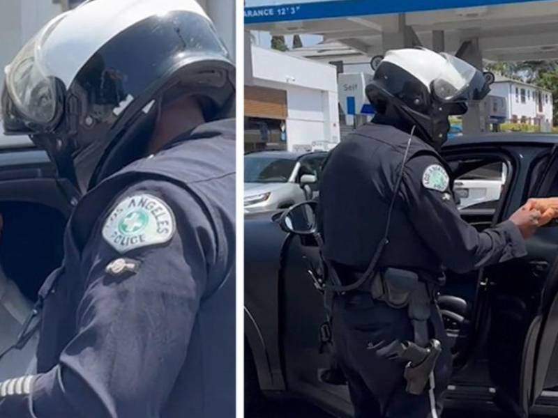 El actor Dwayne Johnson, La Roca, durante su intervención con la policía. El actor se mostró muy amable con los agentes.