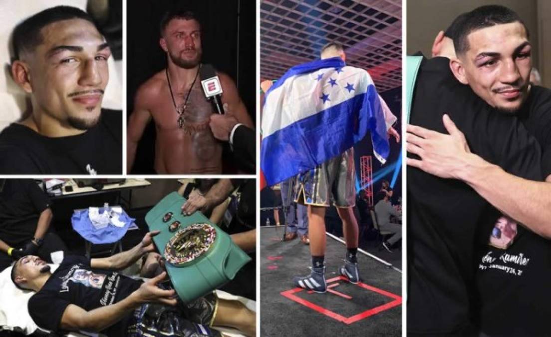 Así fue la celebración de Teófimo López tras coronarse como campeón mundial de los pesos ligeros del boxeo luego de vencer a Vasyl Lomachenko. Festejo con su padre y le dio un preciado regalo. Fotos Top Rank