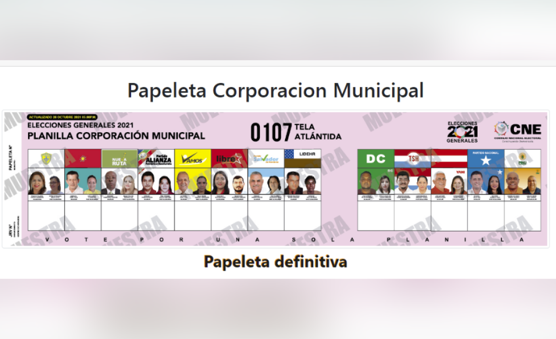 En Atlántida, municipio de Tela. 11 hombres y dos mujeres aparecen en la papeleta para la corporación municipal.