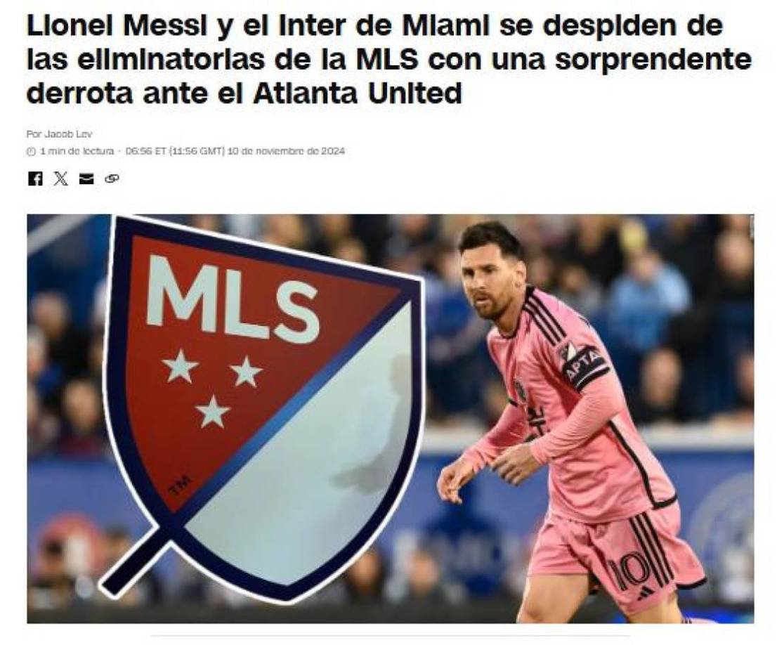 En CNN califaron como “sorpredenten” la derrota del Inter Miami ante Atlanta United. Messi no pudo conquistar el certamen por segundo año consecutivo.