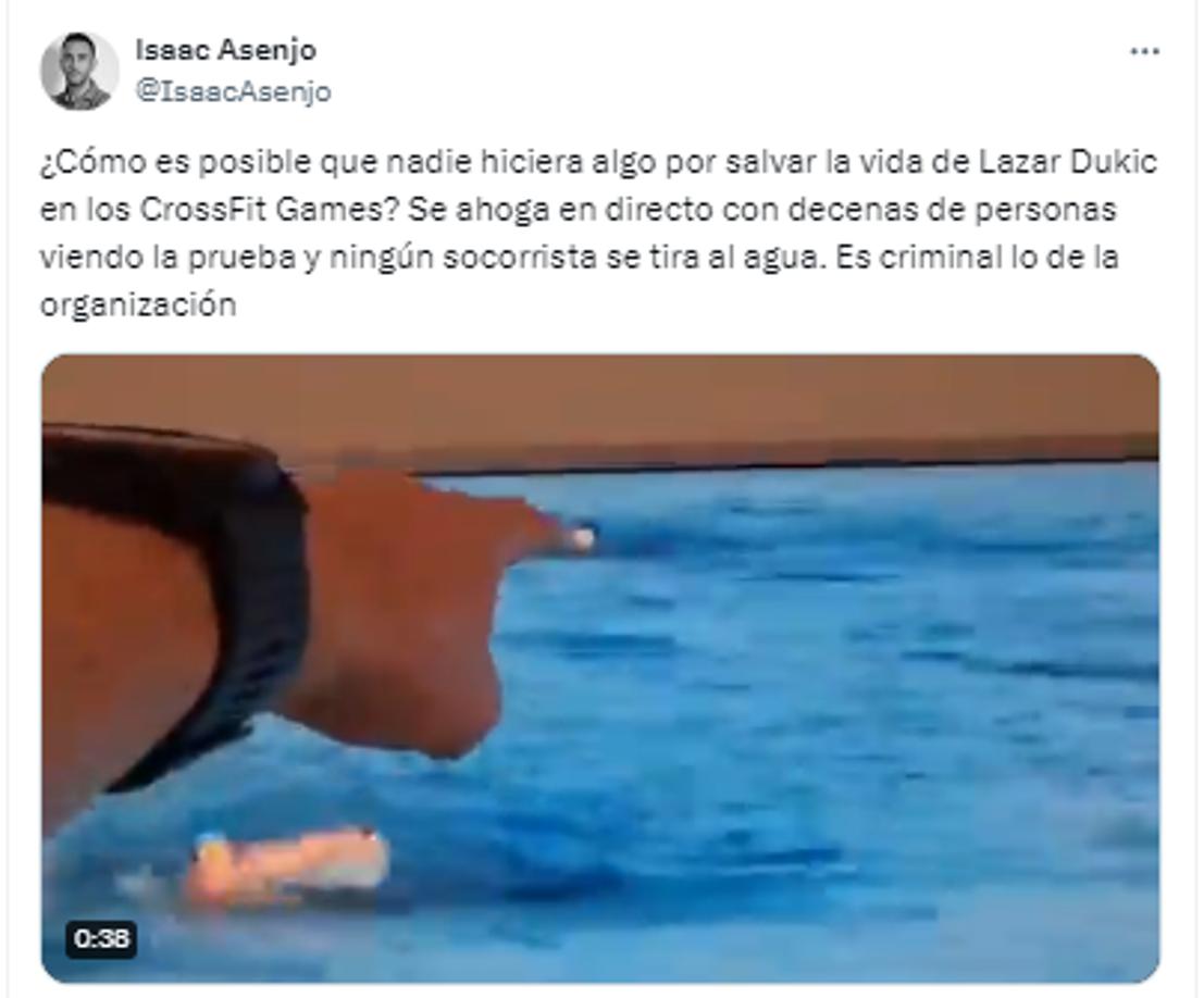 En las redes sociales se viralizó el video en el que se ve a Dukic en la competencia y en como ninguno de los que estaban lo auxiliaron en el momento.