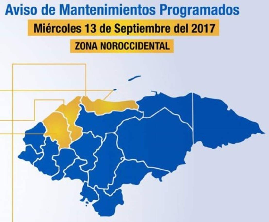 Para Cortés, Atlántida y Santa Bárbara, los lugares en donde se realizarán trabajos y suspensiones son: