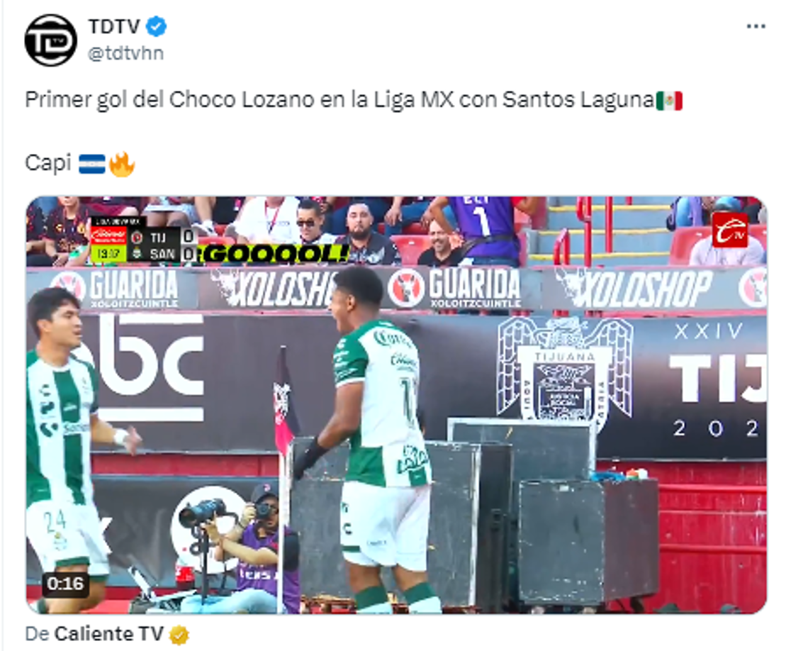 TDTV: “Primer gol del Choco Lozano en la Liga MX con Santos Laguna”