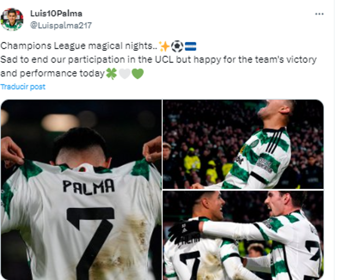 El mensaje de Luis Palma tras su segundo gol en Champions: “Noches mágicas de la Champions... Triste por terminar nuestra participación en la UCL, pero feliz por la victoria y actuación del equipo hoy”.