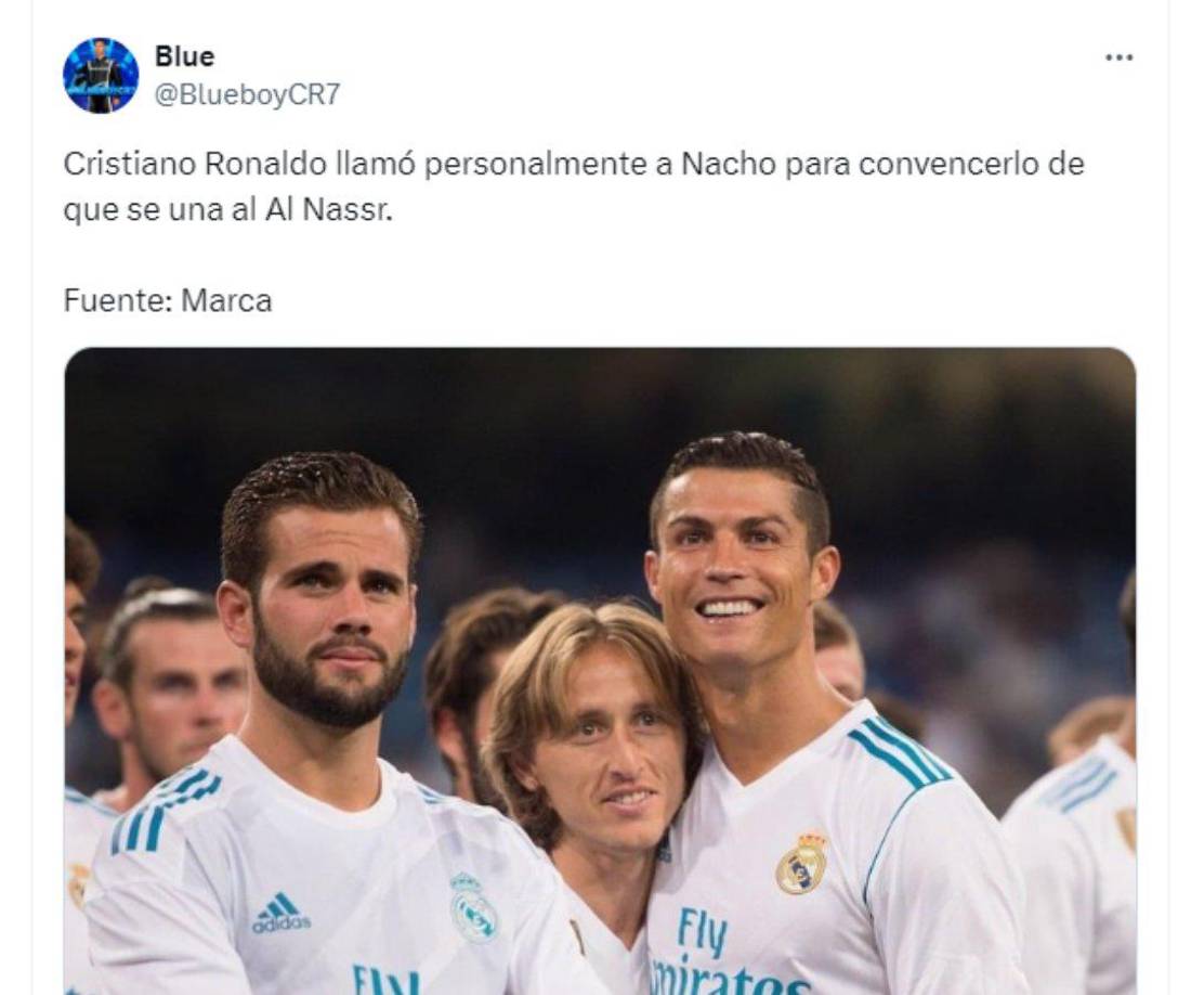 Diario Marca informa que Cristiano Ronaldo llamó al capitán Nacho del Real Madrid para pedirle que se vaya al fútbol de Arabia Saudita y que sean compañeros en Al Nassr.