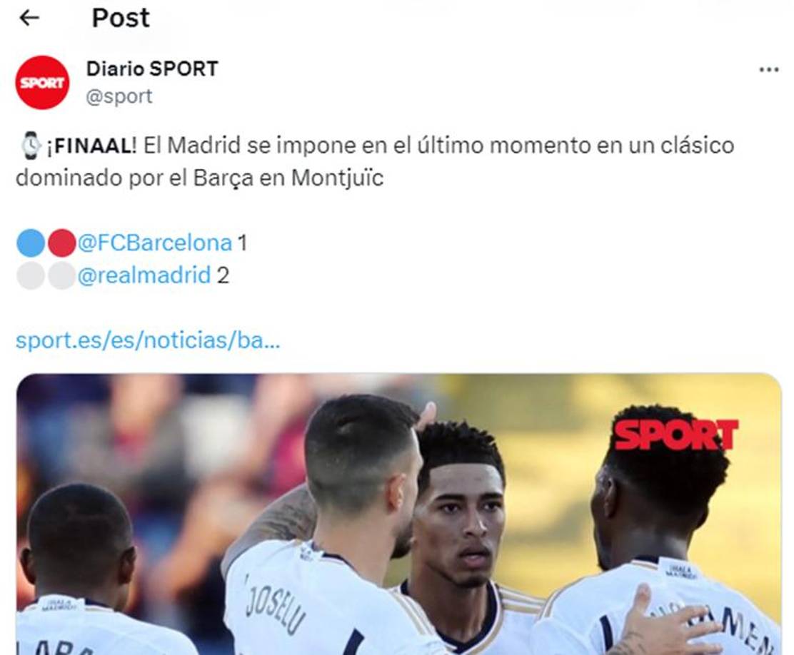 El Diario Sport es de los medios españoles más afines al Barcelona y así titularon el final del clásico.