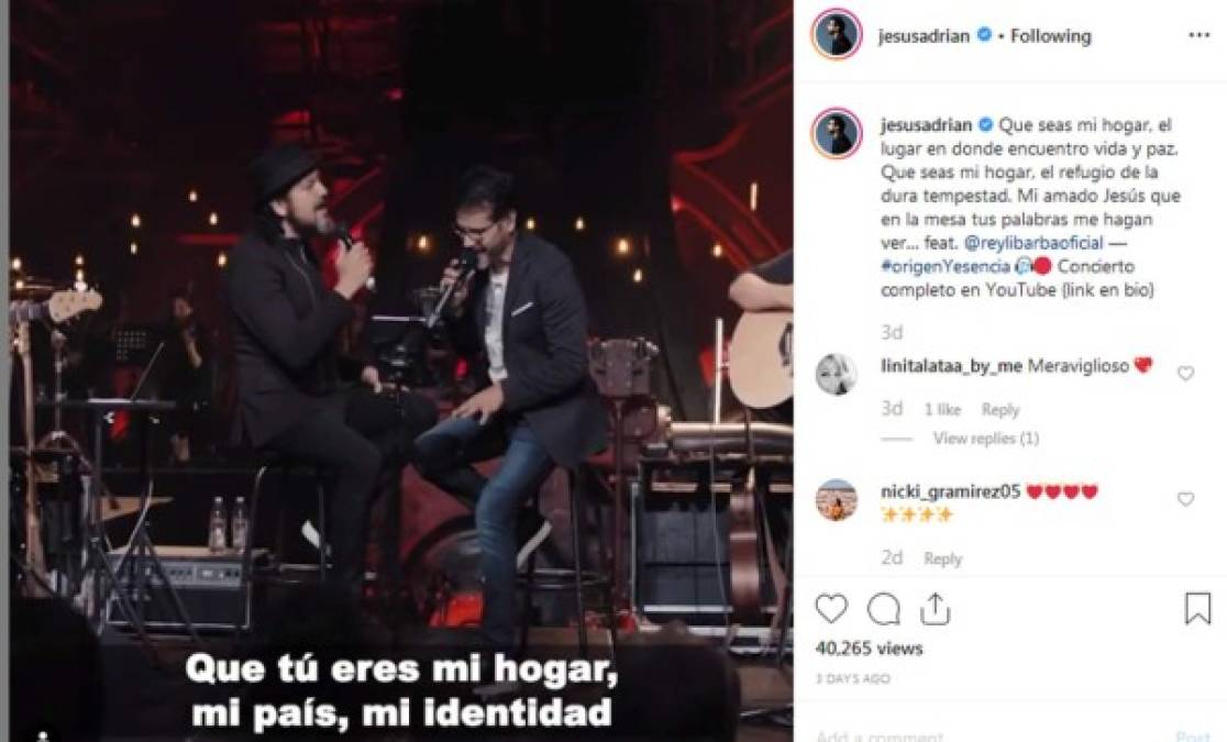 Jesús Adrián Romero ha publicado en sus redes sociales el concierto donde grabaron las canciones de su nuevo disco y es allí donde se muestra el dueto con Barba.