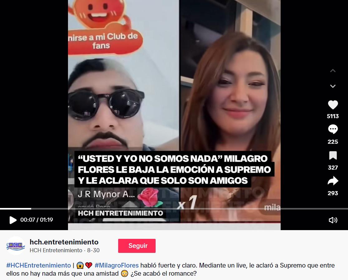 Supremo sobre Milagro Flores: Está enojadita, pero siempre me motiva