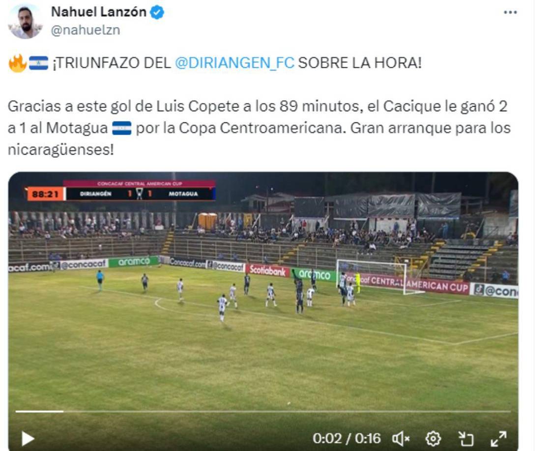 Nahuel Lanzón de Argentina dio su punto de vista sobre la victoria del Diriangén ante Motagua.