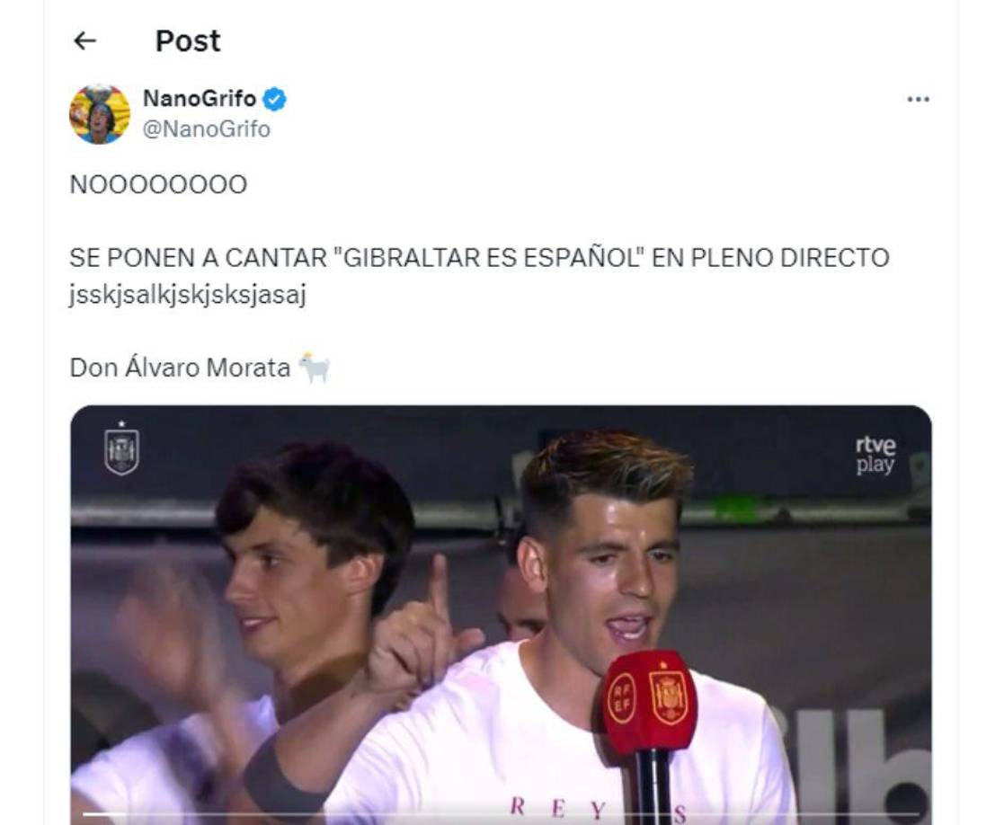 Otra polémica en la celebración fue el cántico de Morata: El delantero español señaló que Gibraltar pertenecía a España.