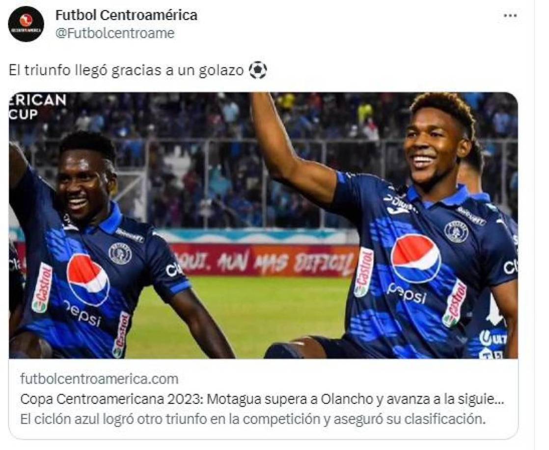 Así informó Fútbol Centroamérica el triunfo de Motagua sobre el Olancho FC.