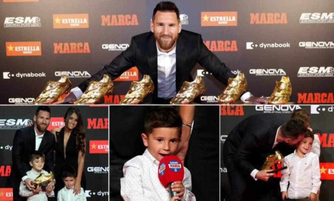 Lionel Messi recibió su sexta Bota de Oro al mejor goleador de las ligas europeas la pasada temporada, en un acto en Barcelona en el que su hijo Mateo se robó el show.