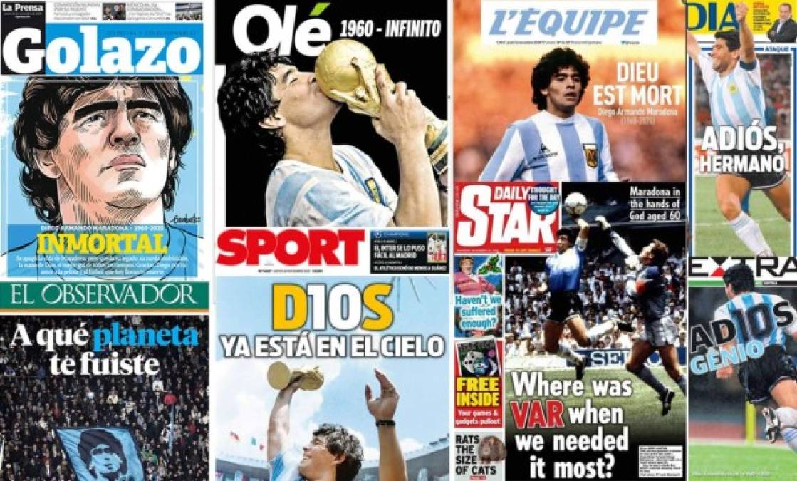 El fallecimiento de Diego Armando Maradona acapara las portadas de los diarios en el mundo.