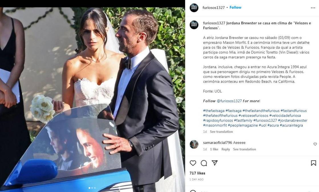 ¡Original boda! Jordana Brewster, actriz de “Rápido y Furioso”, utilizó varios carros de la saga de acción en su enlace