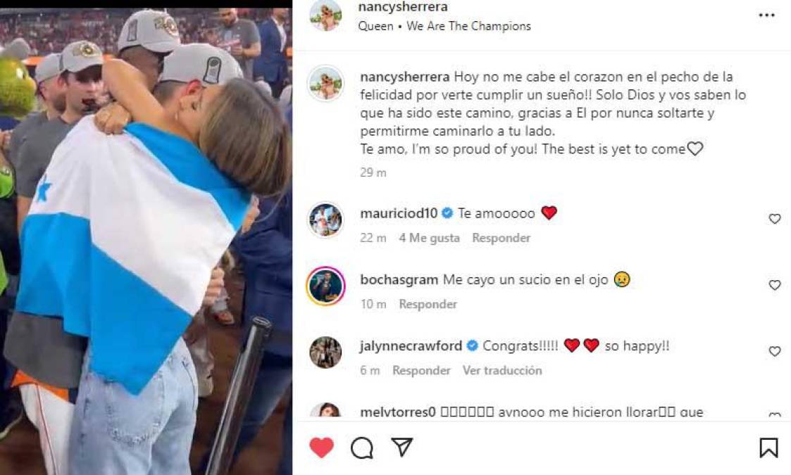 Nancy Herrera, esposa de Mauricio Dubón, compartió emotivas palabras para su pareja desde la cuenta oficial de Instagram. El sampedrano le respondió con un Te Amo.