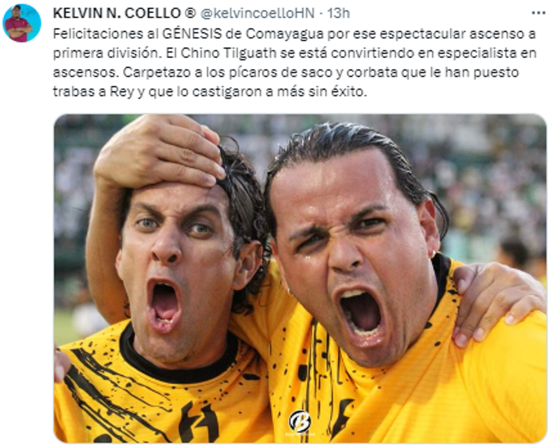 Kelvin Coello, periodista de GOLAZO: “Felicitaciones al GÉNESIS de Comayagua por ese espectacular ascenso a primera división”.