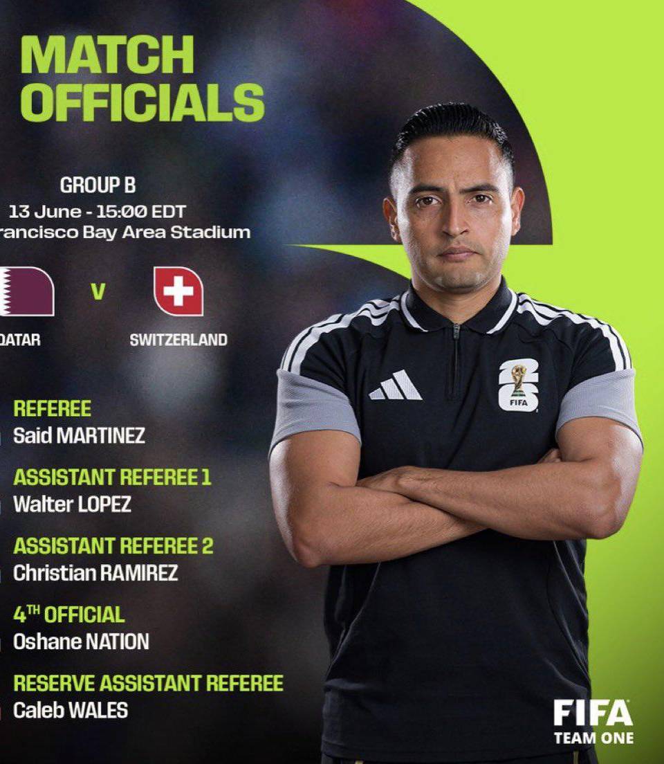 Said Martínez será el central del juego entre Qatar y Suiza del Grupo B en el Mundial 2026.