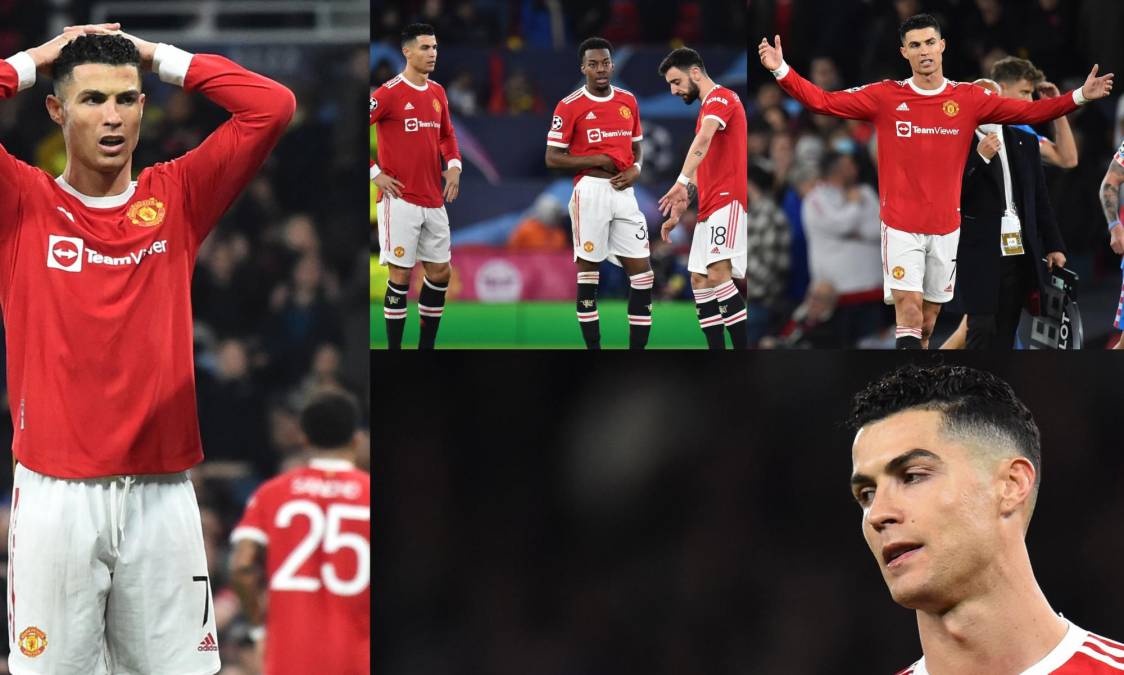 La frustración de Cristiano Ronaldo fue evidente tras la eliminación del Manchester United de la Champions League en la fase de octavos de final. CR7 no pudo evitar la caída a manos del Atlético de Madrid. Fotos AFP y EFE.