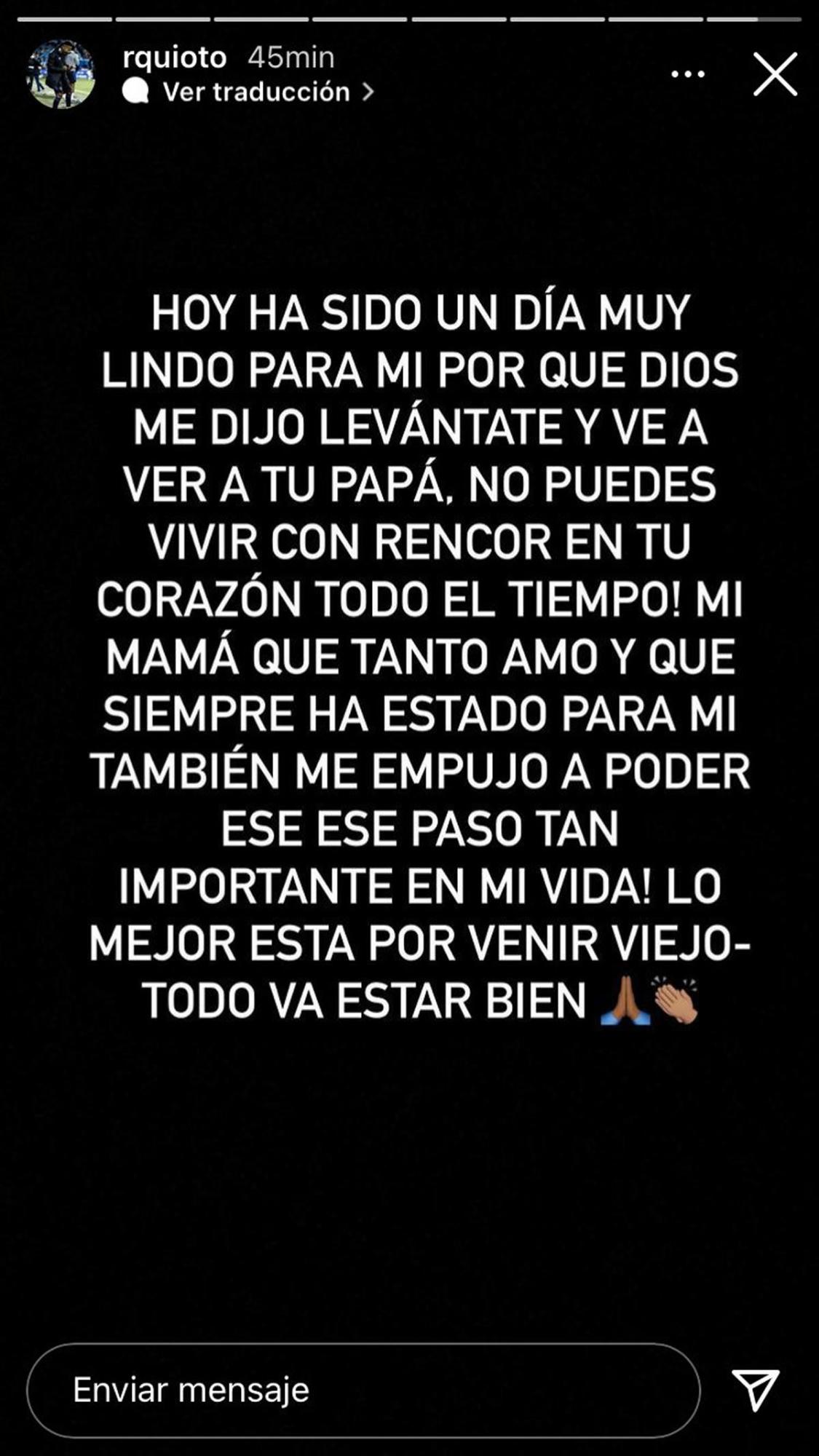 El emotivo mensaje de Romell Quioto en su Instagram al hablar del reencuentro con su padre.