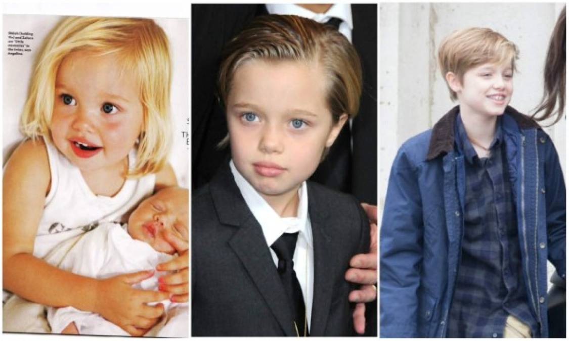 Shiloh: El primer hijo biológico de Angelina y Brad, que nació en el año 2006 en Namibia. El cambio físico más evidente en los hijos de los actores es el de Shiloh, que ahora tiene 11 años. <br/>Es la hija más polémica de todas ya que siempre viste como varón y de quien se especula se encuentra en tratamiento hormonal para detener su desarrollo como mujer.