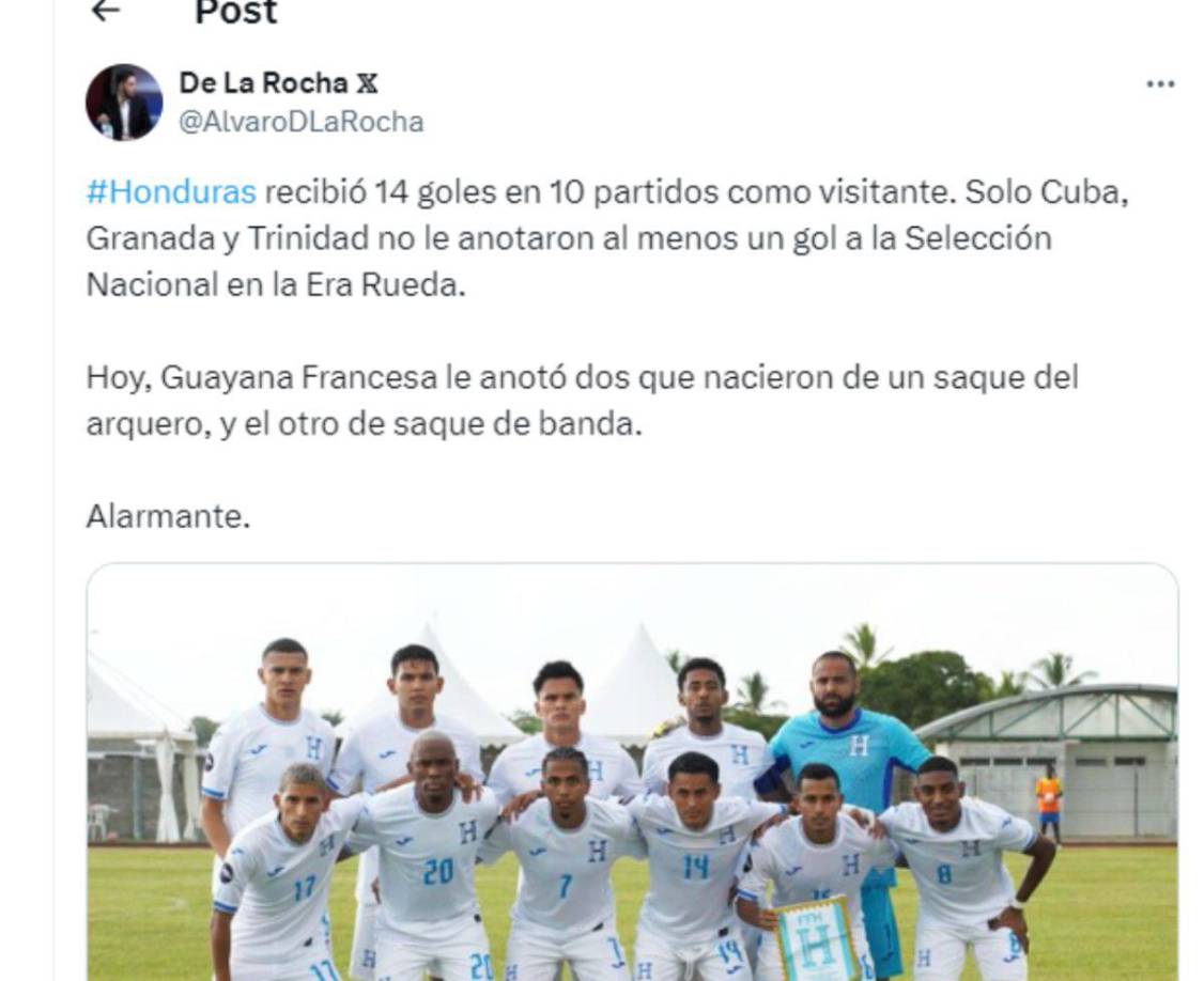 Álvaro De La Rocha cuestionó el mal nivel que presenta en el sector defensivo la selección de Honduras. 