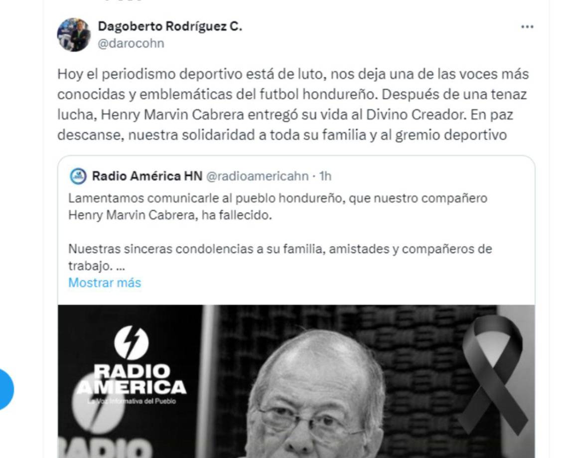 Dagoberto Rodríguez se unió a las muestras de pesar. 