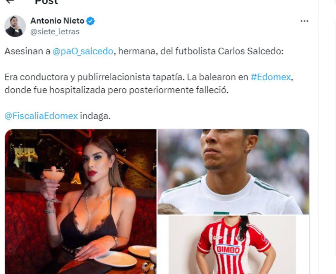 La hermana de Carlos Salcedo se desempañaba como conductora de un programa alusivo a las Chivas.