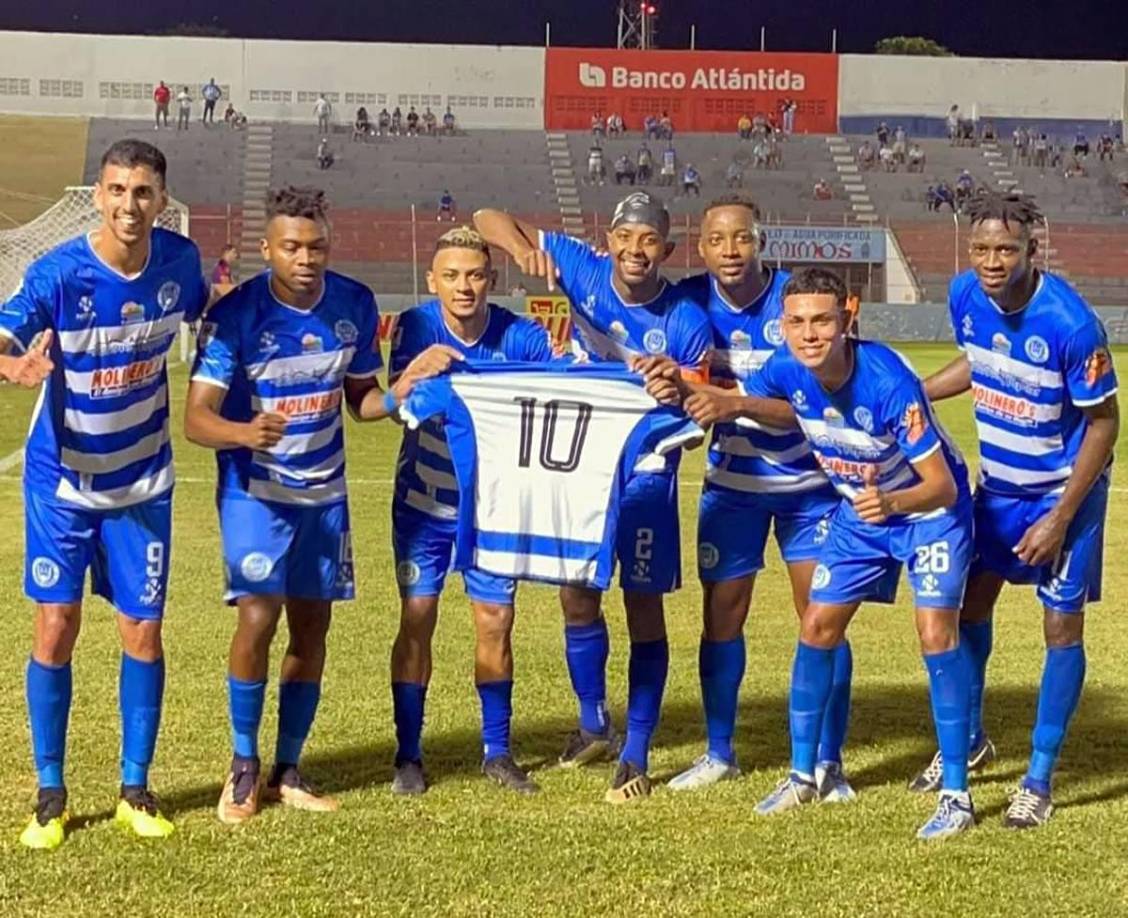 Así celebraron los jugadores del Victoria el gol de Alexy Vega ante el Olancho FC.